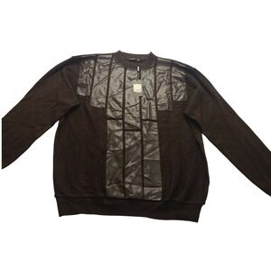 Bagazio Men's Brown Faux Leather Trim Knit Sweater Hem 2XL‎ Crew Neck New NWT